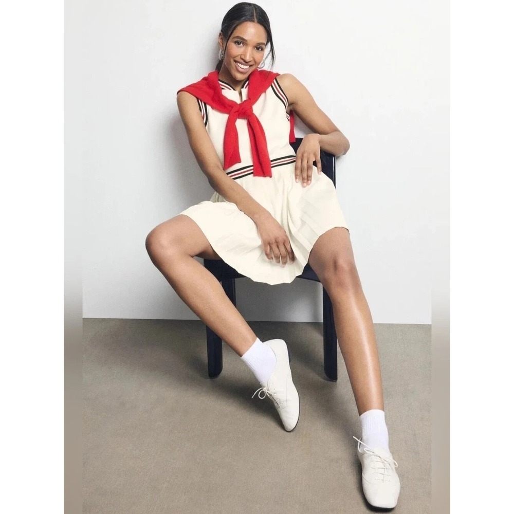 NWT Hunter Pleated Tennis Dress Mini Front Zip Sleeveless White Varsity Preppy L - Picture 6 of 13